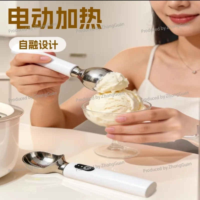 Electric Heating Ice Cream Spoon Heating Stainless Steel Digging Ice Cream  Self-melting Ice Cream Spoon