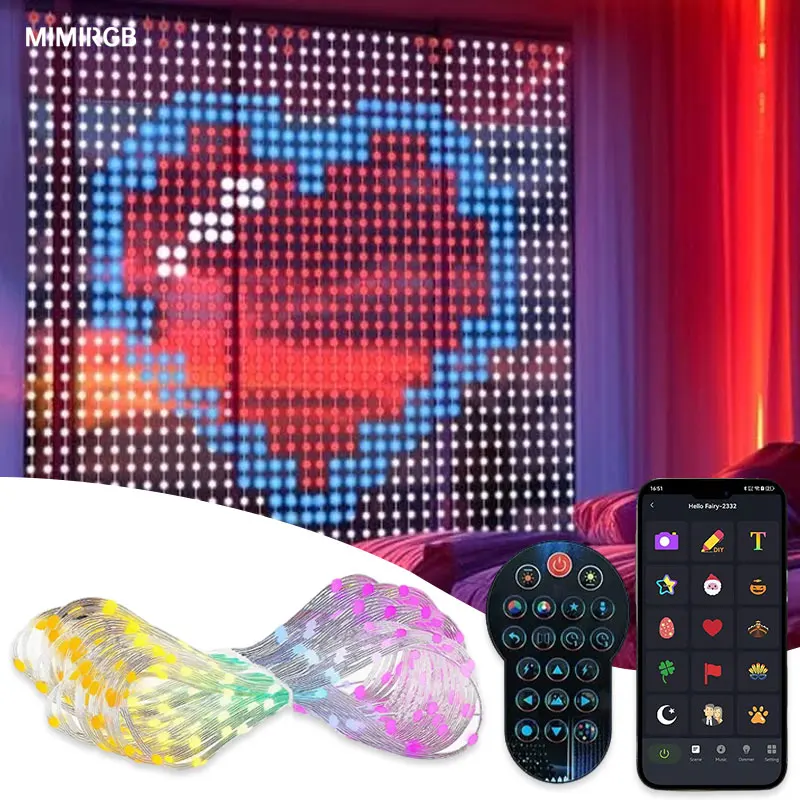 

3MX3M Smart Curtain Lights Music Sync Dynamic DIY Text Graffiti Displays String Lights Halloween Christmas Lighting Decor