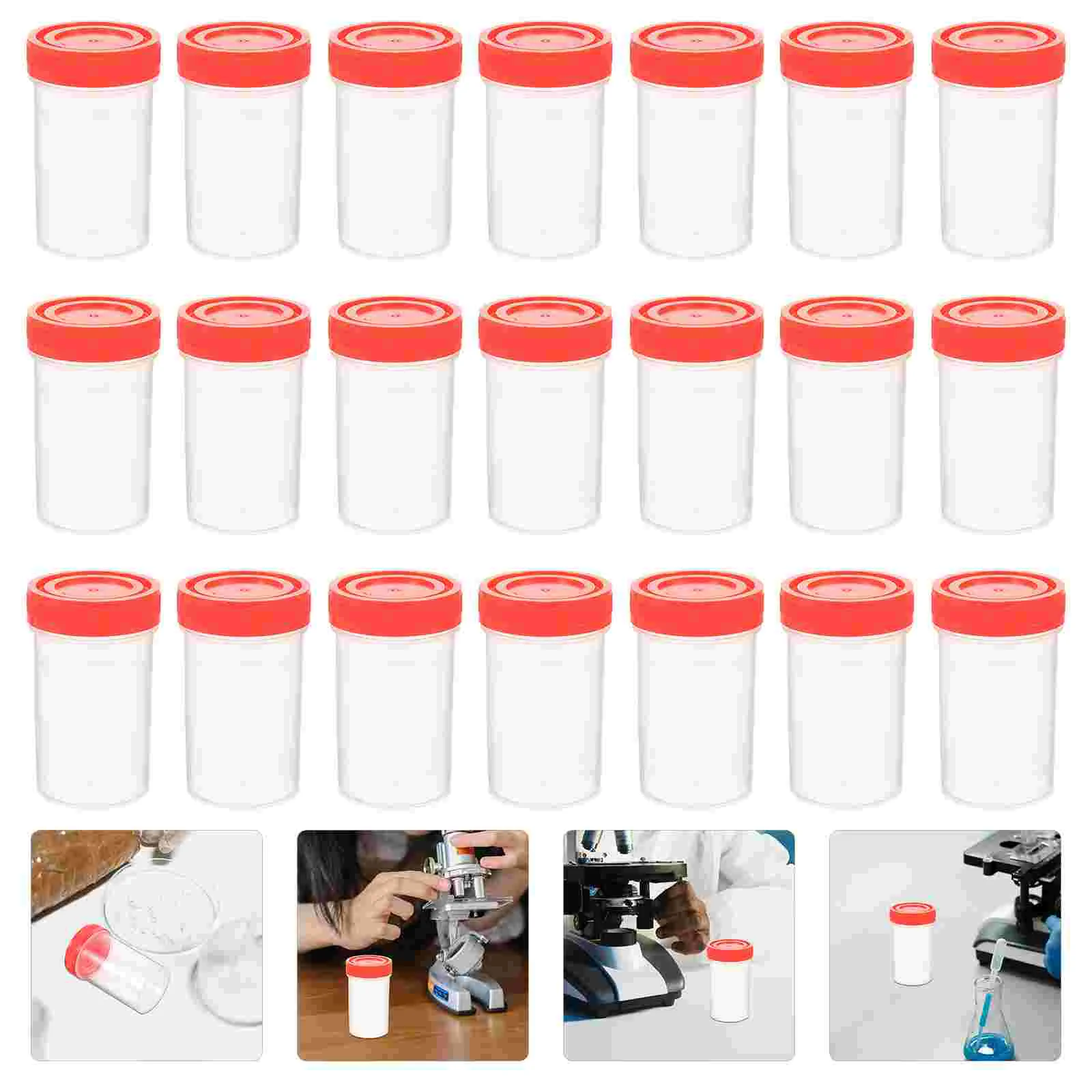 20Pcs Practical Plastic Specimen Cup Urine Container 60ml EO without Laboratory Medical Use (Random Color)