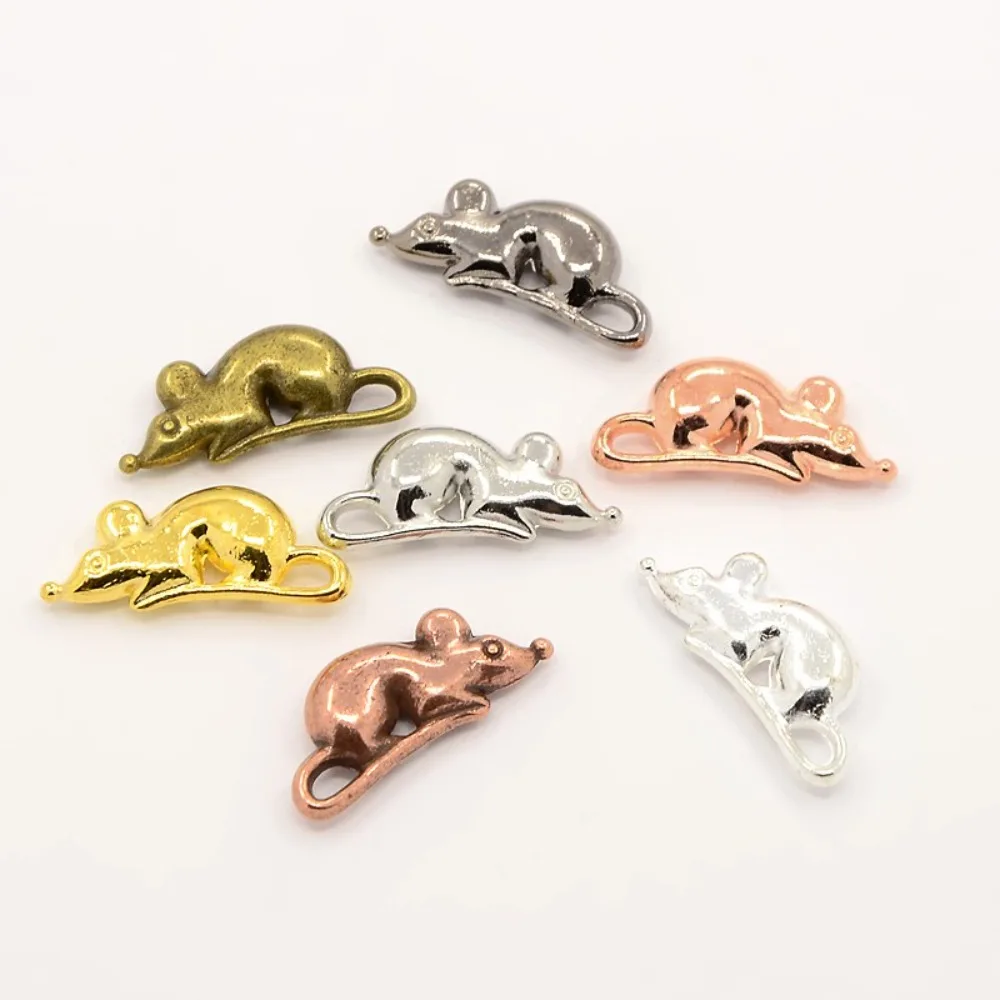 20pcs Alloy Animal Mouse Rat  Pendants Mixed color 18x8x3mm Hole: 3x1mm