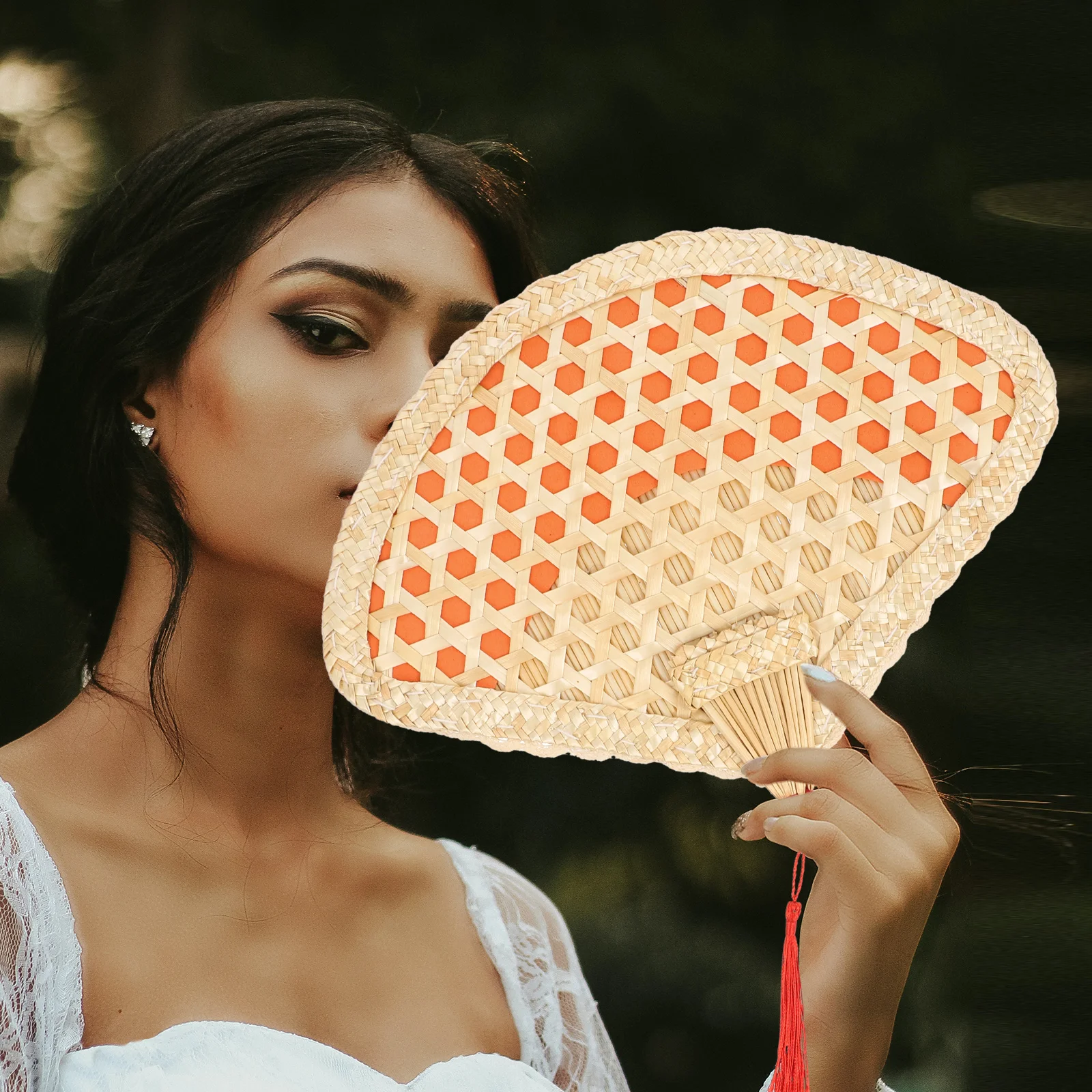 

Summer Fan Handmade Woven Hand Fans Decorative Red Color Baby Mosquito Repellent Outdoor Beach Adult Use