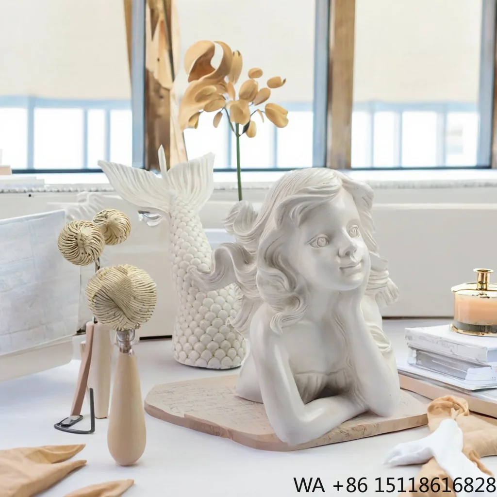 Resin Mermaid Craft - Dreamy Ocean-Themed Decor for Living Room Shelf & Bedroom Nightstand, Vivid Scale Details