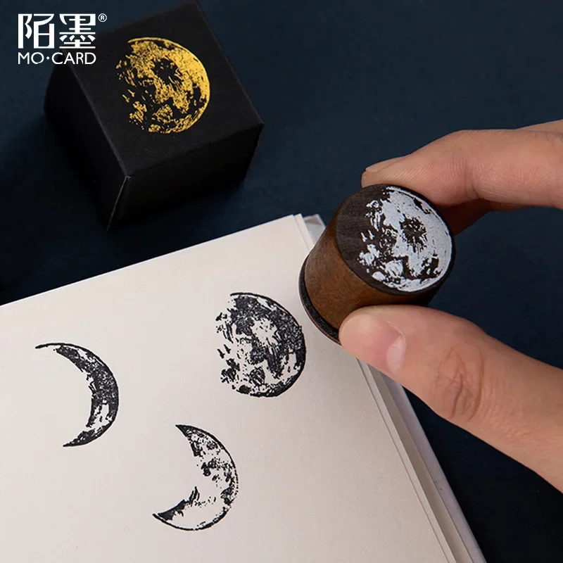 Vintage Moon Series Wood Stamp Junk Journal DIY Craft Wooden Rubber Stamps for Scrapbooking Material School Office Supplies