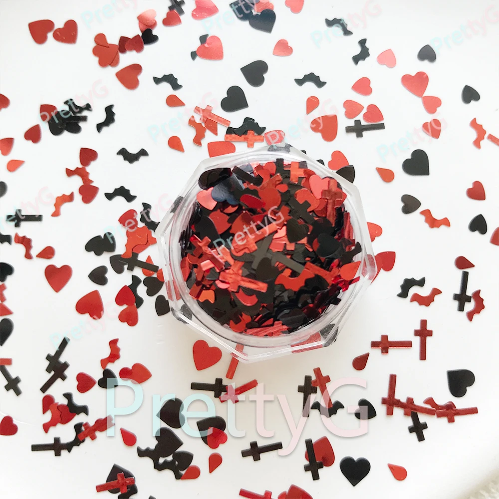 PrettyG 1 Box Darkness Heart Halloween Mixes Shape Black Halloween Glitter Sequin for DIY Art Craft Nail Decoration Accessories