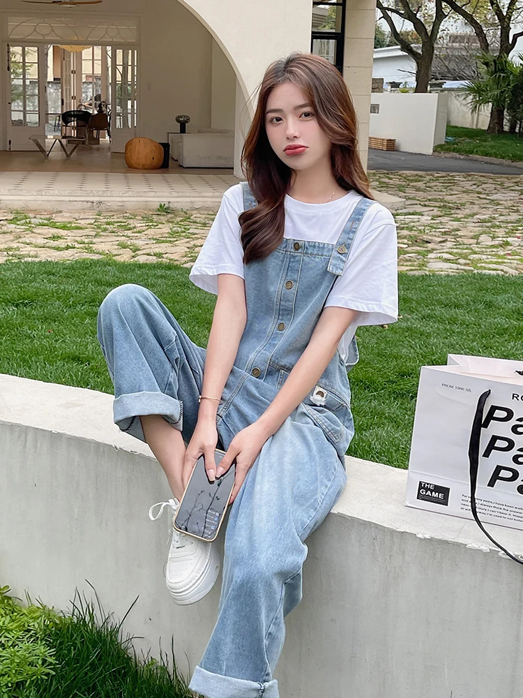 

Salt Series Ретро-дизайн Спецодежда Джинсовый комбинезон Комплект женских летних корейских Sle Agel Прямой комбинезон Faionable Ense...