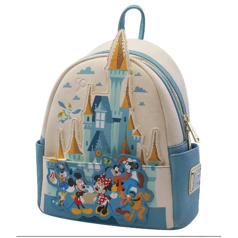 In Stock Loungefly Disney 50th Anniversary Kawaii Backpacks Mini Castle Mickey Friends Rucksack Leather Woman\'s School Bags Gift