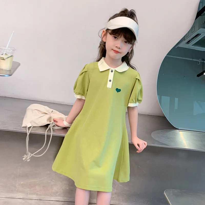 macacao-verde-de-malha-com-gola-polo-e-manga-curta-estilo-universitario-para-meninas-adolescentes-de-4-a-14-anos-roupas-para-a-volta-as-aulas-vestido-de-praia