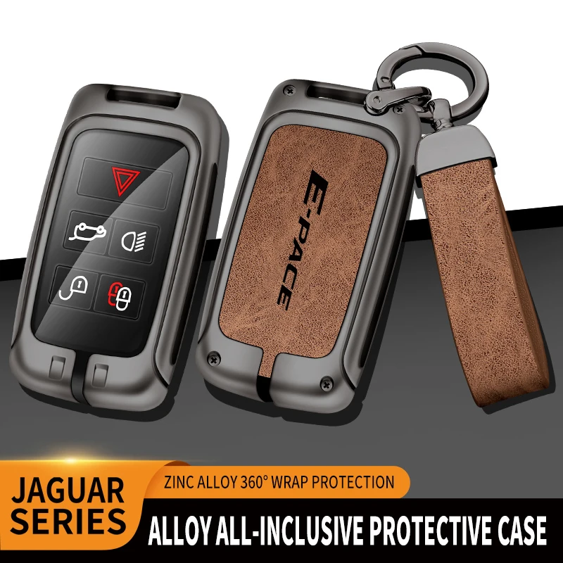 

Zinc Alloy Style Leather Car Remote Key Case Cover Shell Fob For Jaguar E-PACE 2019 Car Protector Holder Keyless Accessories