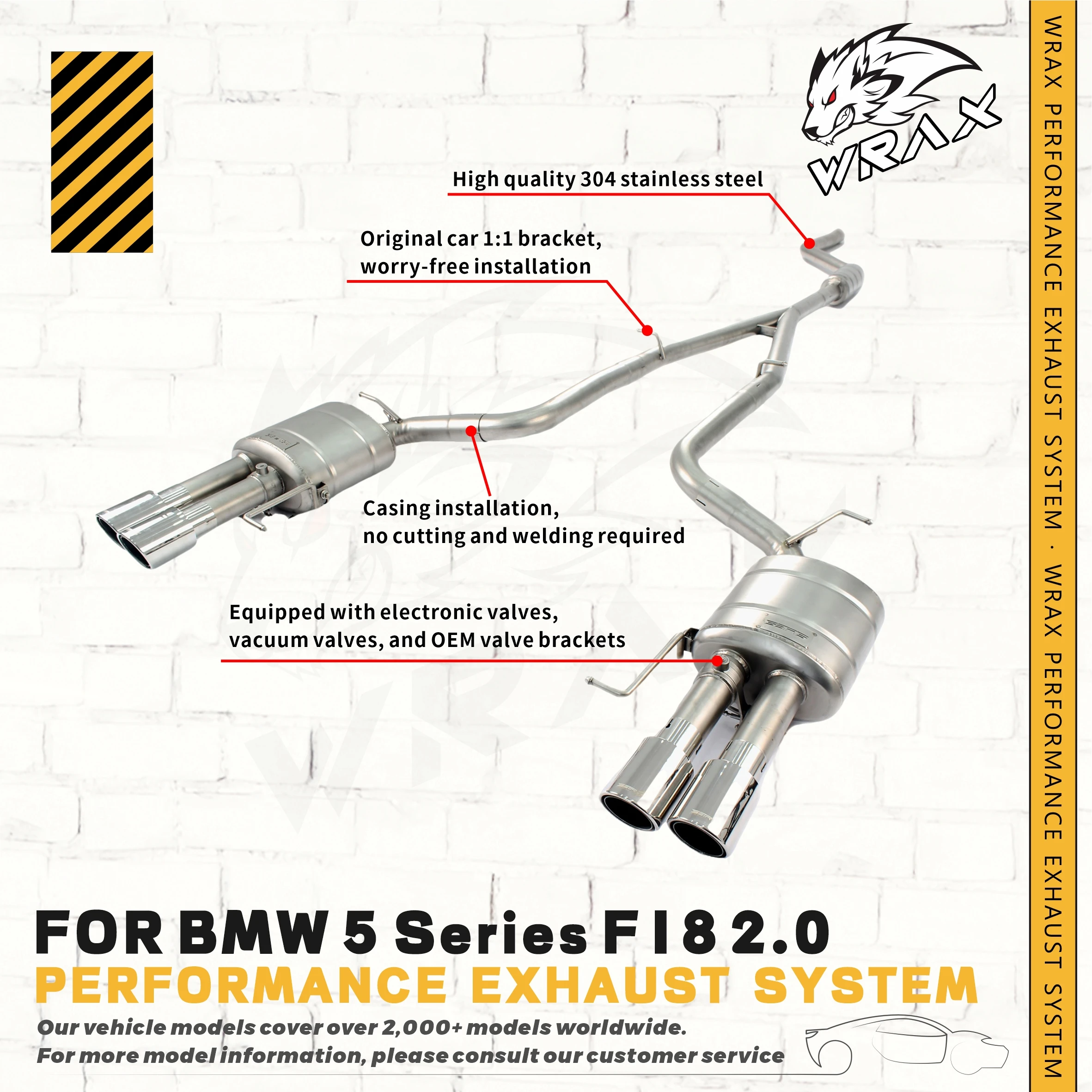 

Car accessories For BMW 520i 525i 528i F10 F11 F18 Direct Performance Upgrade Adjustable Valve WRAX SS 304 Catback Exhaust