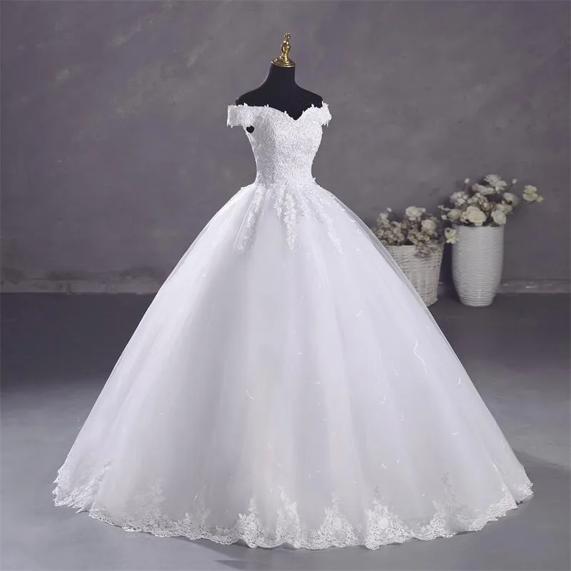Ashley Gloria Pure White Wedding Dresses Elegant Boat Neck Ball Gown Simple Vestido De Noiva Plus Size Robe De Mariee