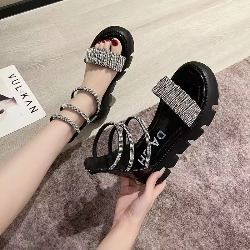 2022 Round toe platform sandals for women summer new high top back zipper fashion rhinestones all-match casual sandals for women