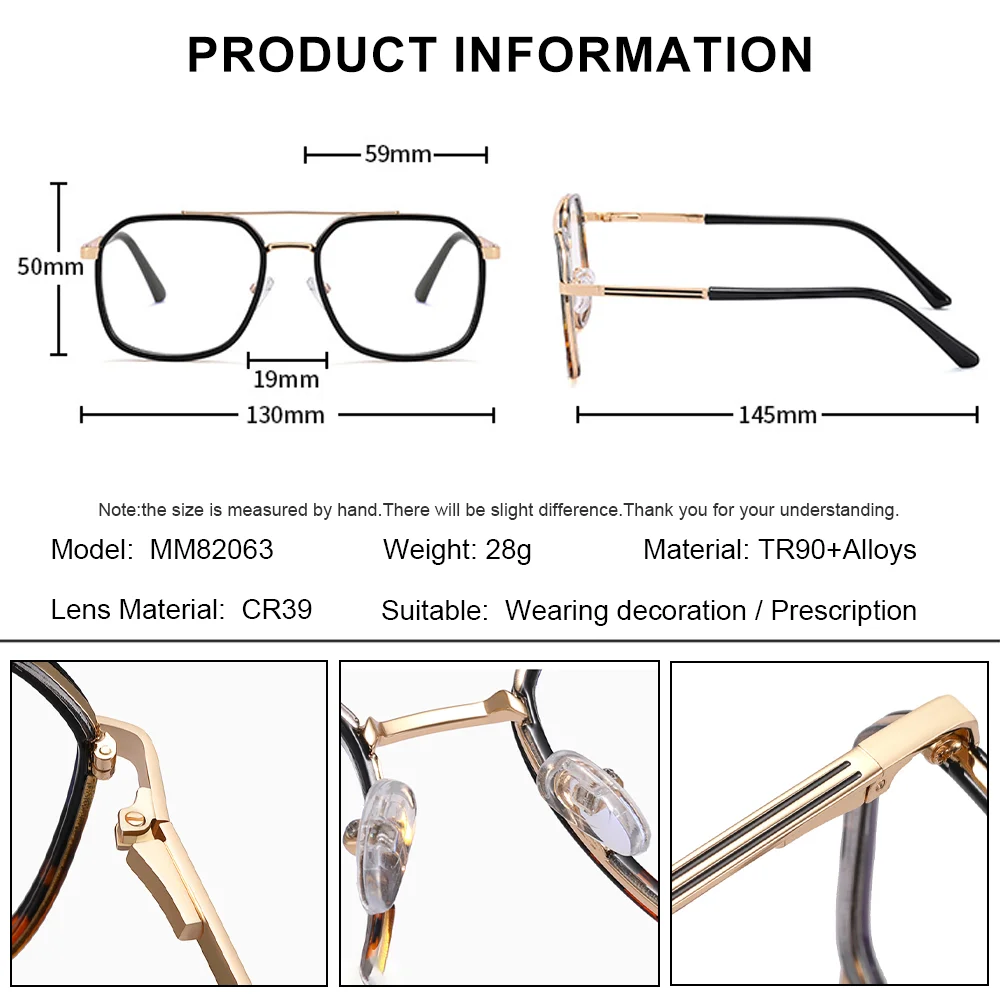 BLMUSA (XL) العصرية الرجال الطيار مربع قصر النظر النظارات الطبية الضوء الأزرق حجب الكمبيوتر متعدد البؤر النظارات المهنية