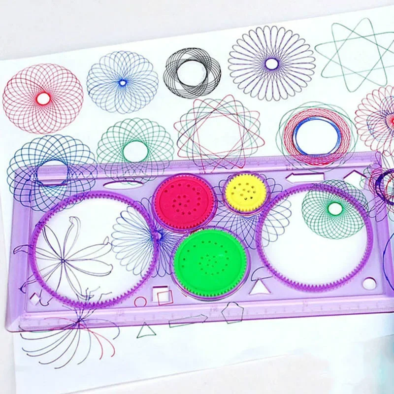 เด็กการเรียนรู้เครื่องมือศิลปะภาพวาด Multi-Function ปริศนา Spirograph เรขาคณิตไม้บรรทัดร่างเครื่องมือสําหรับนักเรียนวาดของเล่น