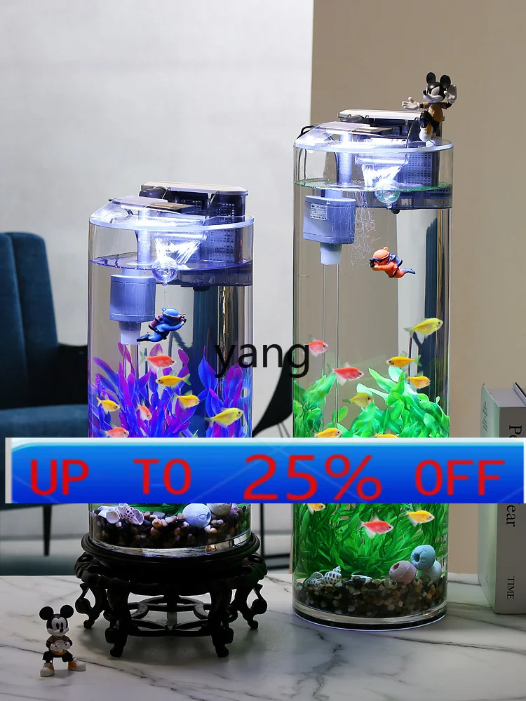 

lmm Living Room TV Cabinet Desktop Ecological Fish Tank Landscape Home with Oxygen Filter Pump