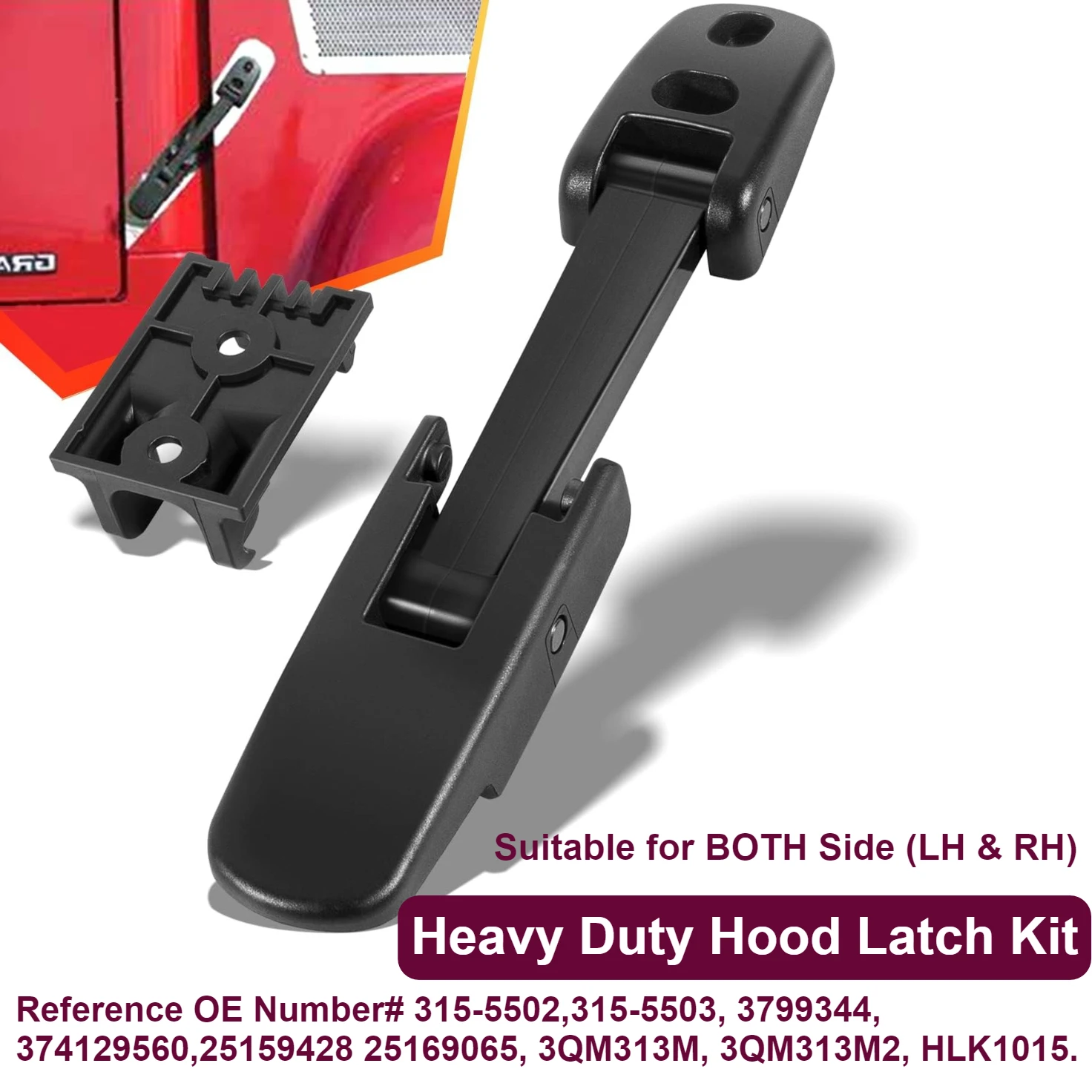 Heavy Duty Hood Latch Kit for Peterbilt 325 335 337 340 348 384 386 569 579 567 315-5502,315-5503, 374129560, 25159428, 25169065