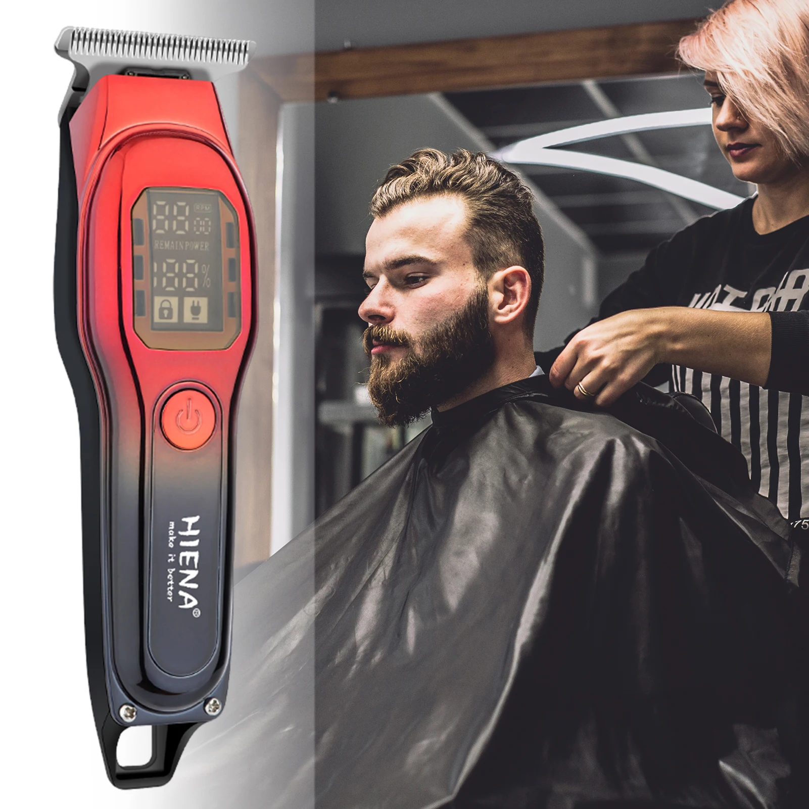 

Беспроводная салонная электрическая машинка для стрижки волос с цифровым дисплеем, низким уровнем шума, Машинка для стрижки волос для парикмахера, стилиста или дома