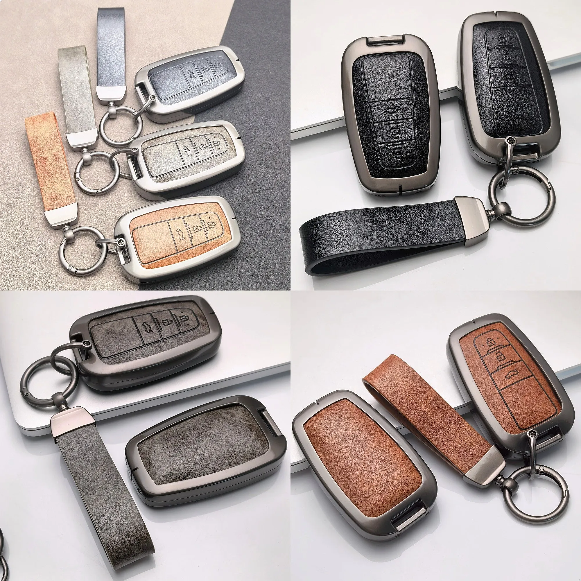Zinc Alloy Leather Car Key Fob Cover for Toyota CHR Camry Corolla RAV4 Highlander Prius Auto Key Shell