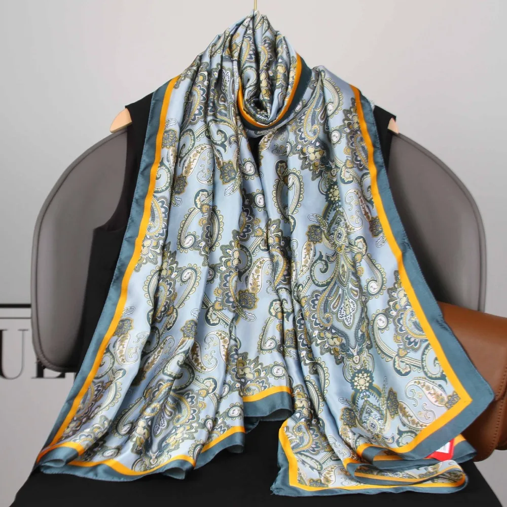 

Elegant Flower Silk Scarf Shawls Sunscreen Soft Satin Neck Scarves Large Thin Beach Hijab Party