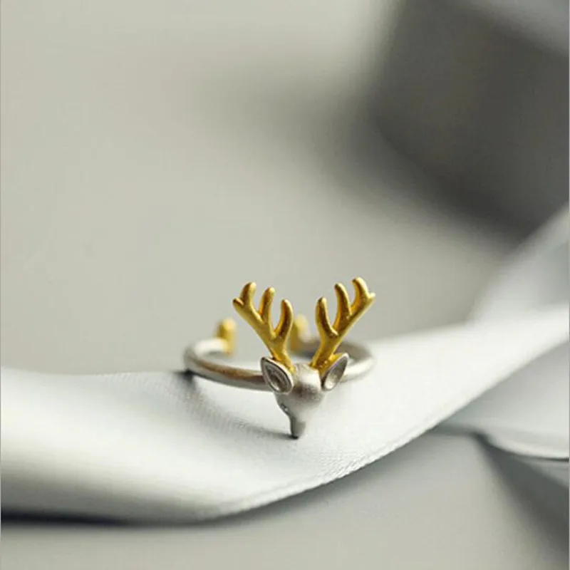 New Arrival Fashion Cute Animal 925 Sterling Silver Jewelry Popular Elk Antler Deer Female Opening Beautiful Ring   R198