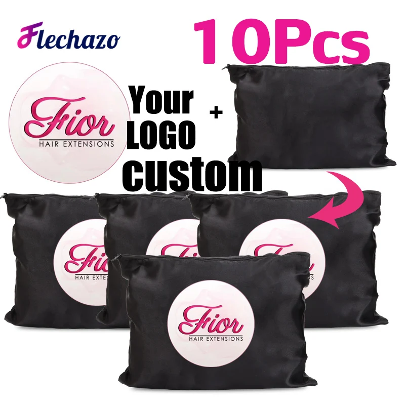 10Pcs Hair Bags With Zipper For Bundles Packaging Satin Wig Bags 25*35Cm Big Size Satin Silk Hair Packaging Bag Logo Customize