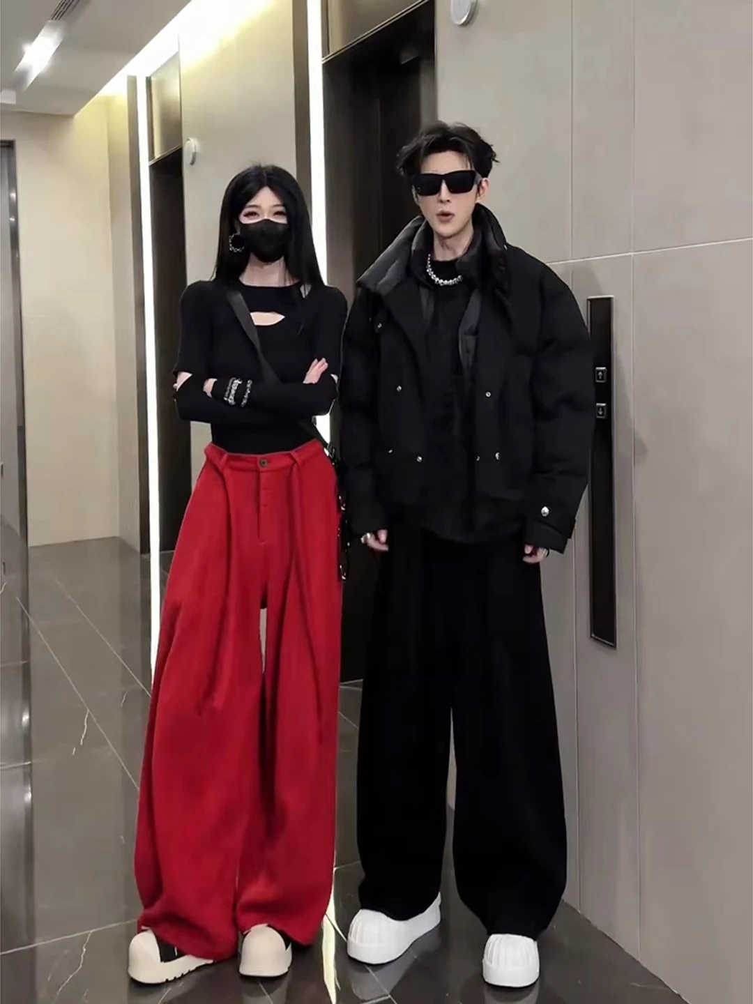 

Red Velvet Thickened Winter Casual Pants Men Women Wide Leg Drapey Woolen Trousers Cleanfit Lazy Style Straight Tube Pants