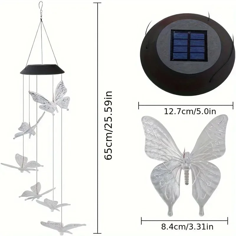 Colorful LED Butterfly Solar Wind Chimes Waterproof Outdoor Hanging Light Garden Patio Yard Christmas Decor Unique Gift for Her