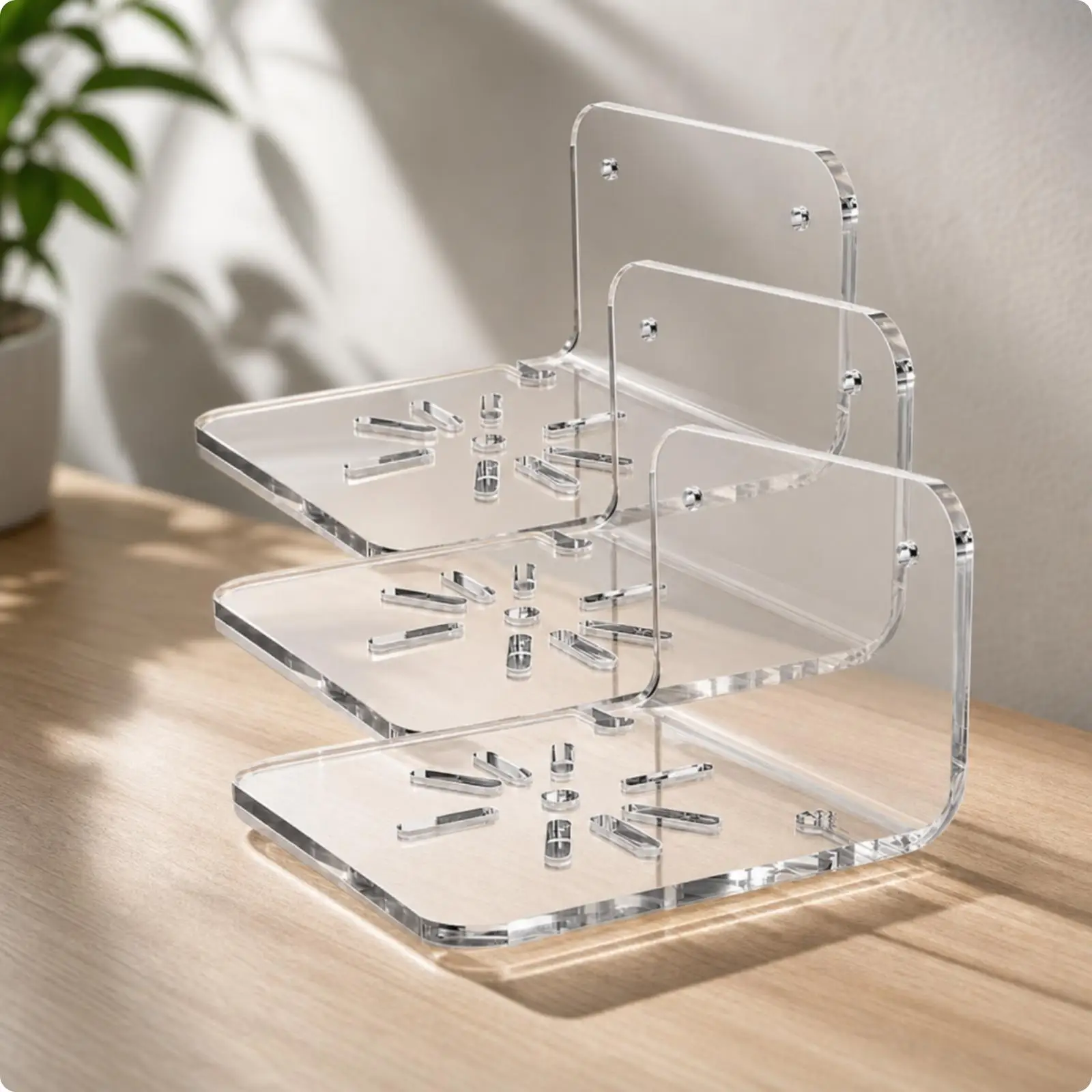 Wall Mount Bracket Acrylic Floating Shelf Display Stand for Small Devices with Cable Management Clips