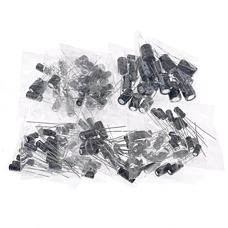 120pcs 12 Value 1uF~470uF Electrolytic Capacitors Assortment Kit  Capacitor pack 16V 25V 50V 1UF 2.2UF 3.3UF 4.7UF 10UF 22UF