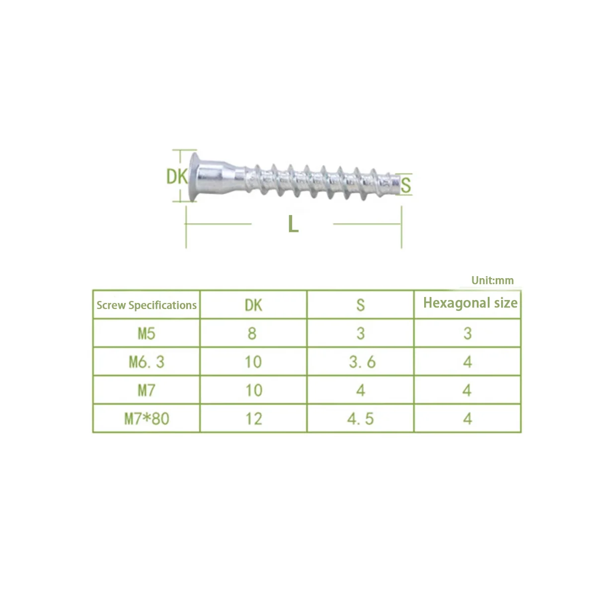 Cabinet Furniture Self Tapping Screws/Countersunk Hexagonal Thread Bolts M5-M7