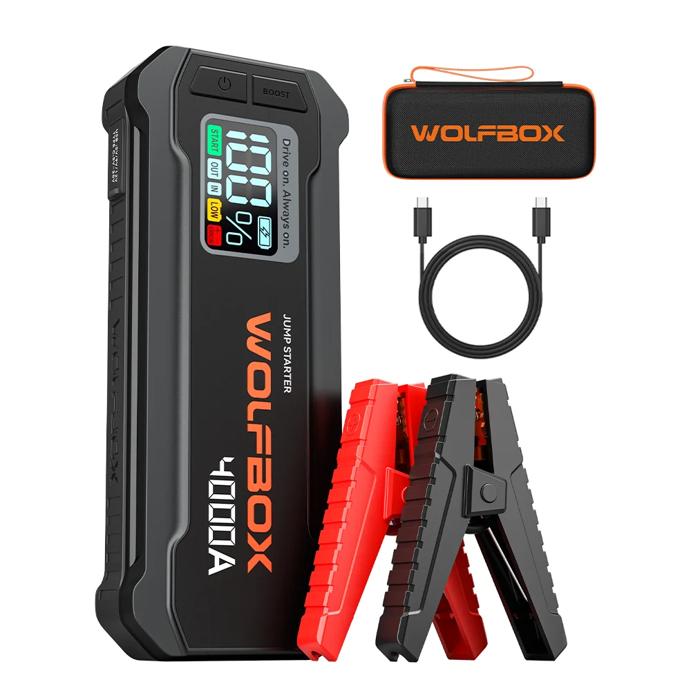 WOLFBOX JS24 4000A Jump Starter,12V Car Battery Jump Starter, 24000mAh for 10L Gas 10L Diesel Engine with Booster LED Light