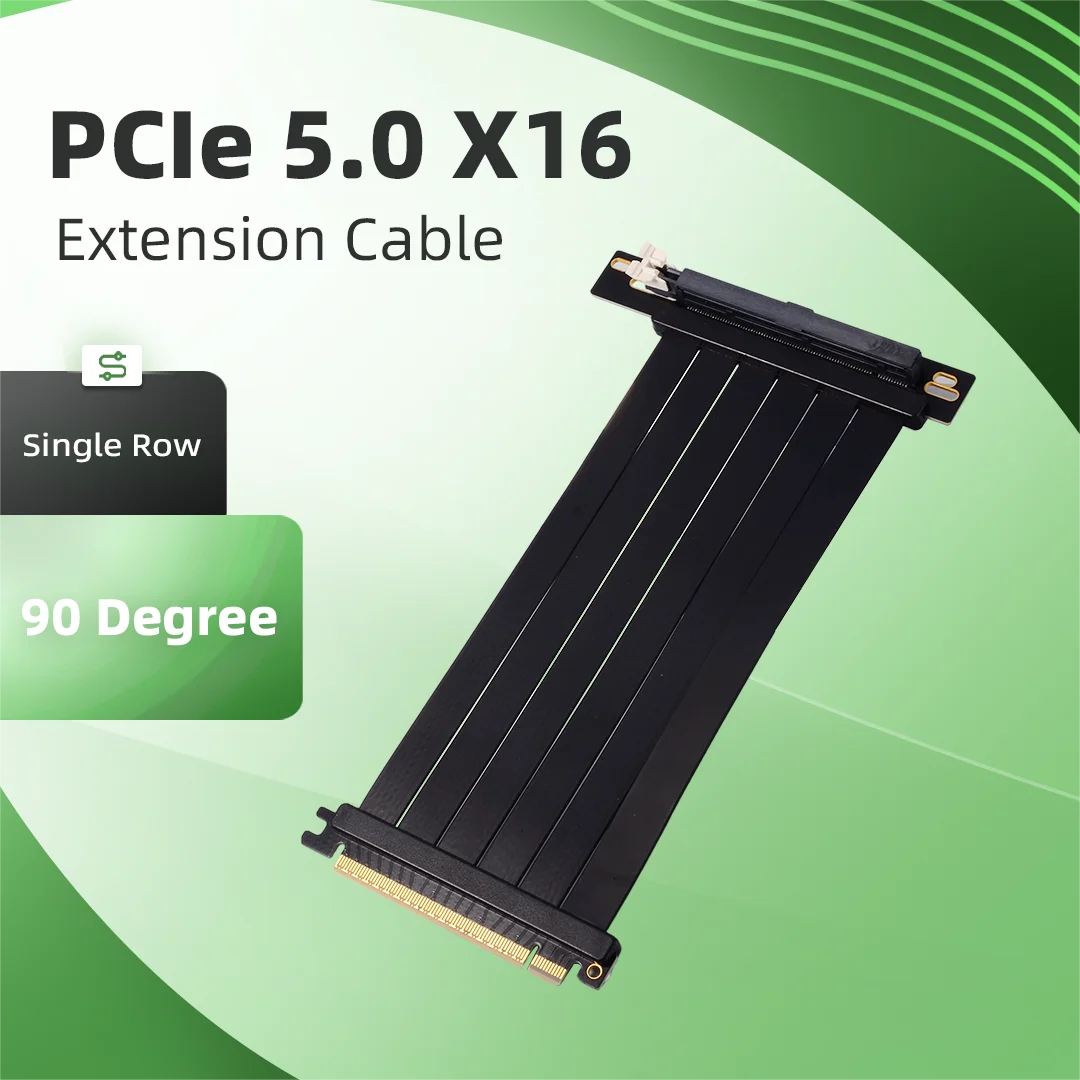 PCIe 5.0 X16 90 Degree Single Row Riser Cable EMI Shielded High Speed GPU Extension Cable Compatible with RTX 5090 4090 RX9000