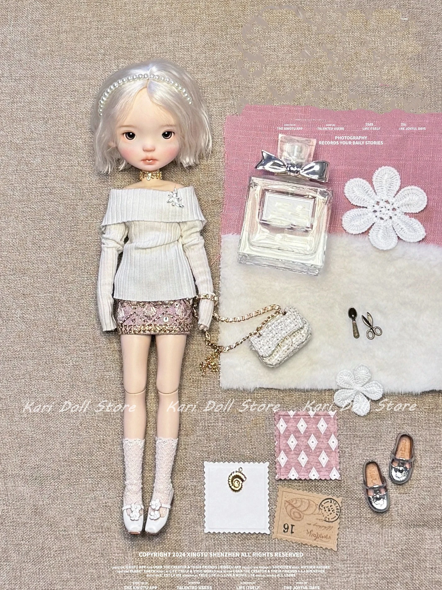 

Kari Doll Clothes and skirts Delicate Girl Knit Off-Shoulder Mini Dress Set for Landazz Landoudou Doll
