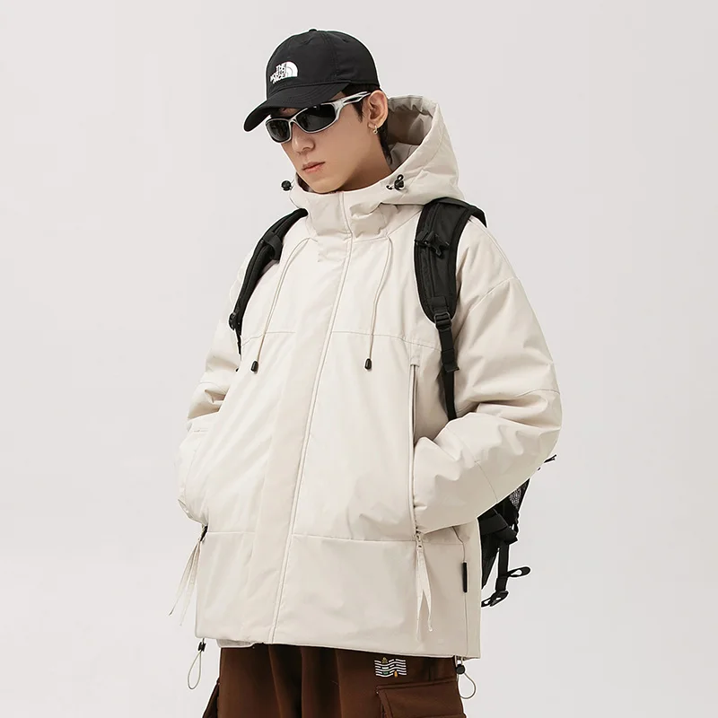 

2024 White duck down fashion hooded cotton-padded coat for men