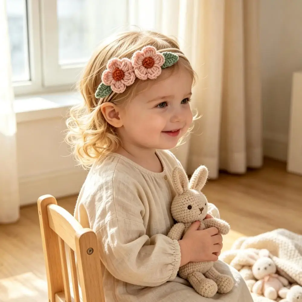 Crochet Flower Baby Headbands Cute Bows Nylon Hairbands for Newborn Baby Headwear Handmade Soft Elastic Hair Accessories