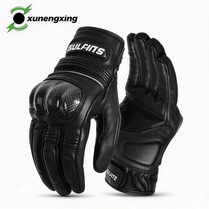 SULAITE Motorcycle Sheepskin Full Finger Gloves Summer Winter Carbon Fiber Fit Protective Racing Breathable Gloves for Men Women
