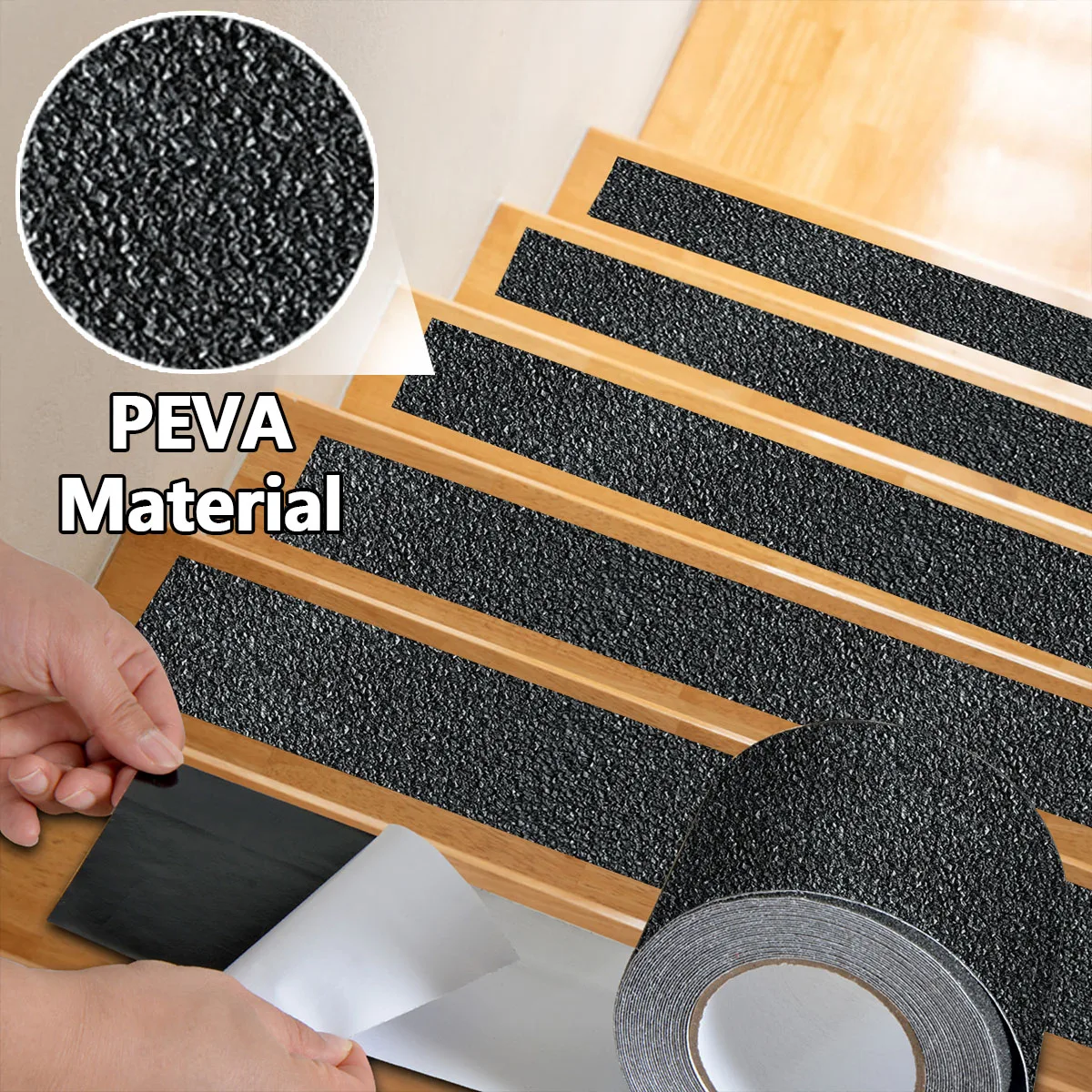 Anti-Slip Safety Tape, PEVA Material with Gravel Pattern, Waterproof Rubber Adhesive for Indoor/Outdoor Use on Plastic Surfaces