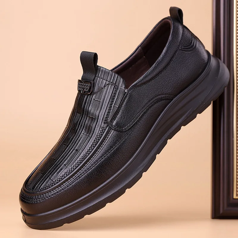 Premium Genuine Leather Men's Loafers Slip-On Comfort Thick Sole Business Shoes Office Daily Wear Lightweight Durable Footwear