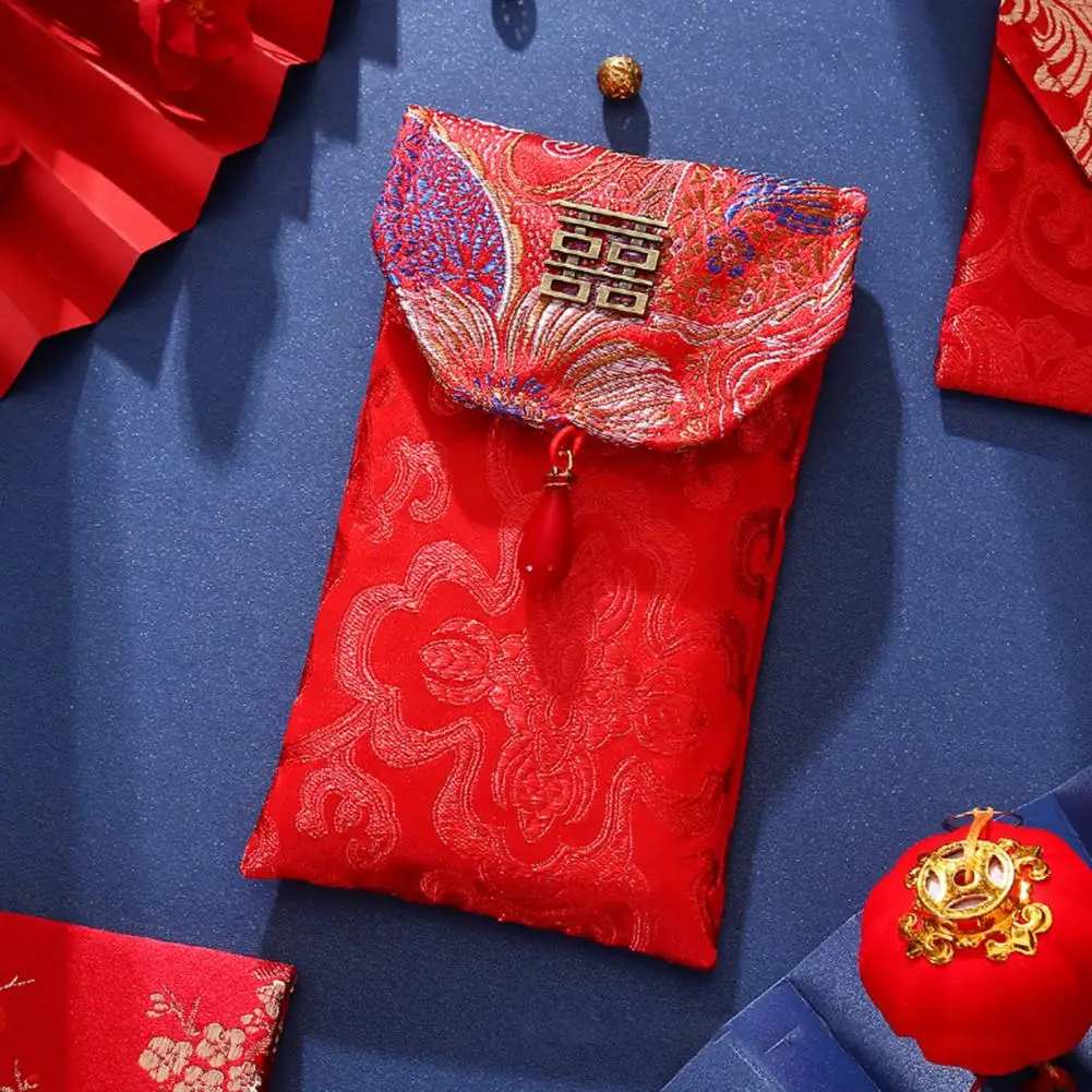 Satin Envelopes Chinese Envelope Embroidered Satin Cash Envelope Lucky Money Pocket for Wedding Spring for New for Festive