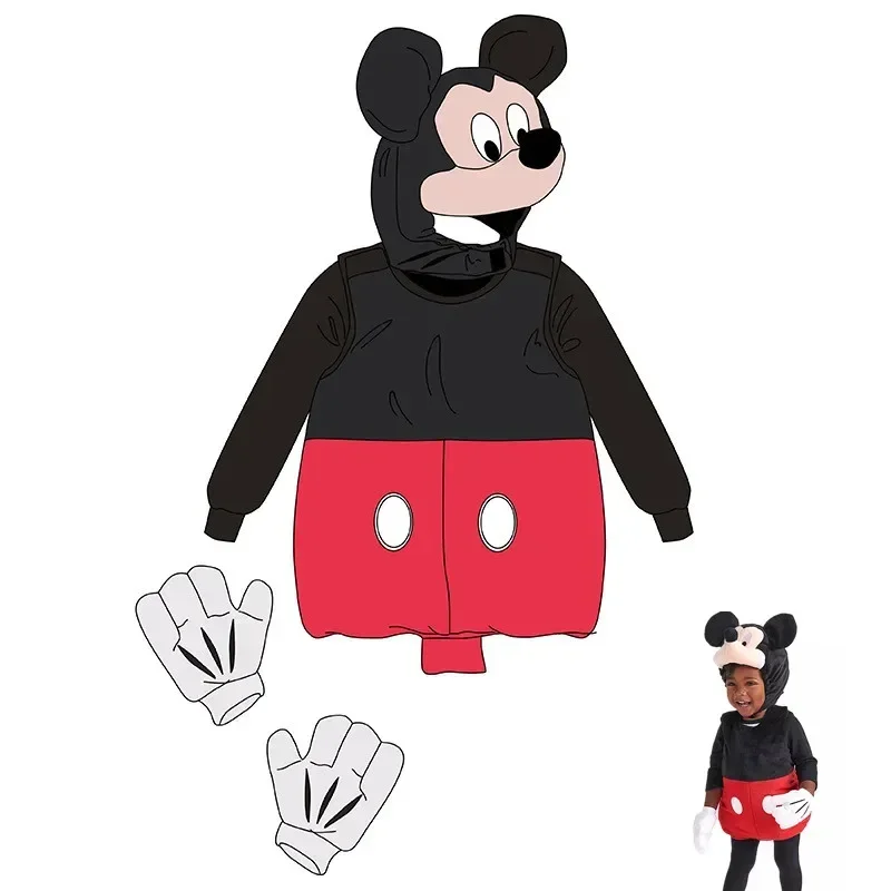 2024 New Halloween Costume Cute Disney Mickey Mouse Cosplay Performance Clothes with Gloves and Hat Kids Birthday Gift