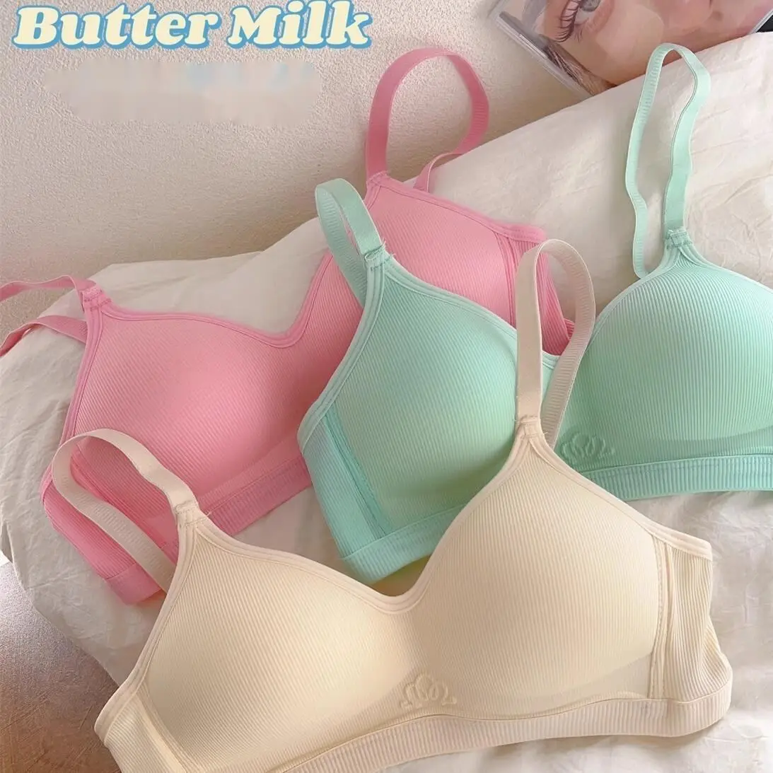 Summer Thin Pink Bras For Women With Small Breasts Gathered Brassier Without Steel Rings Brethable Comfort Seamless Bra Lingerie