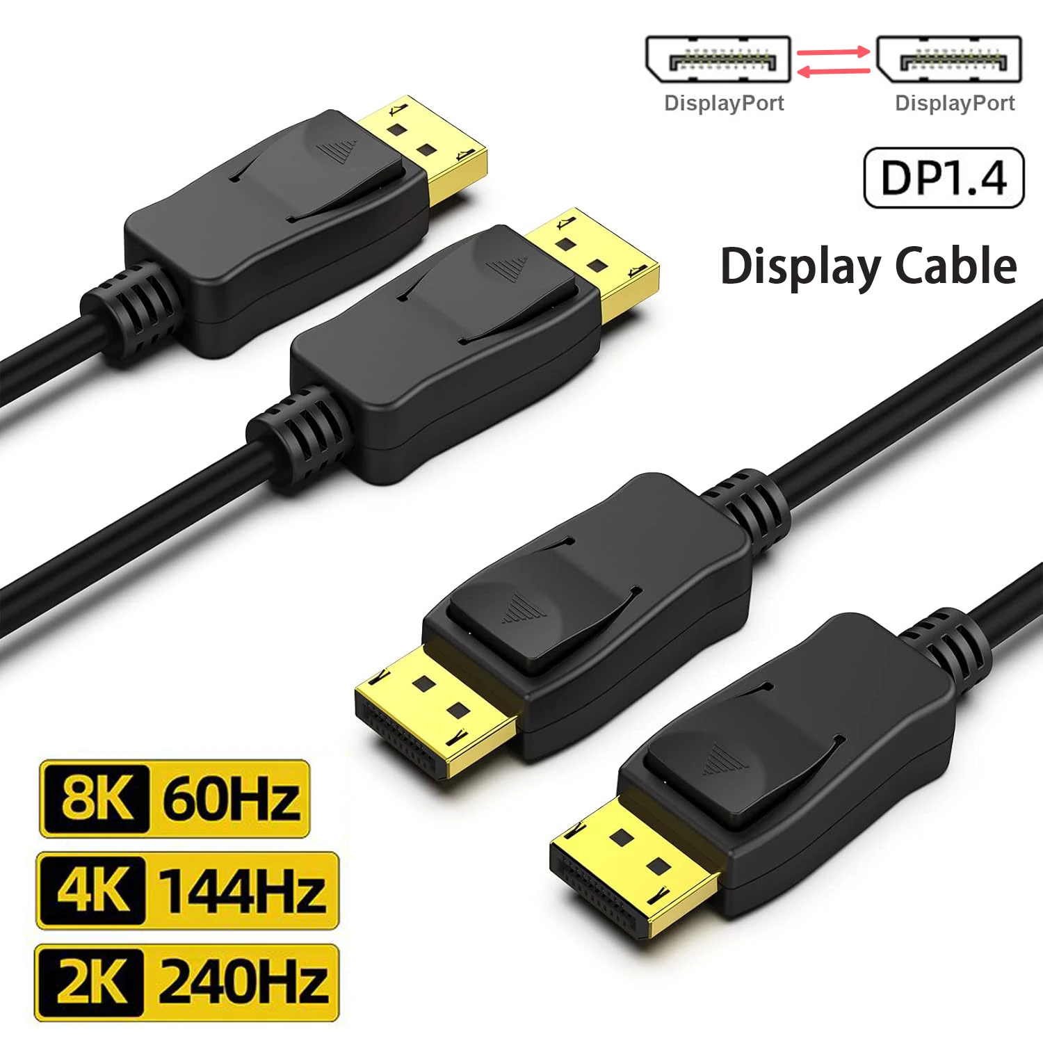 8K 144Hz DP Cable DisplayPort 1.4 Cable Male to DP Male Cable DisplayPort Cable  Braided 32.4Gbps Gold-Plated for Gaming Monitor