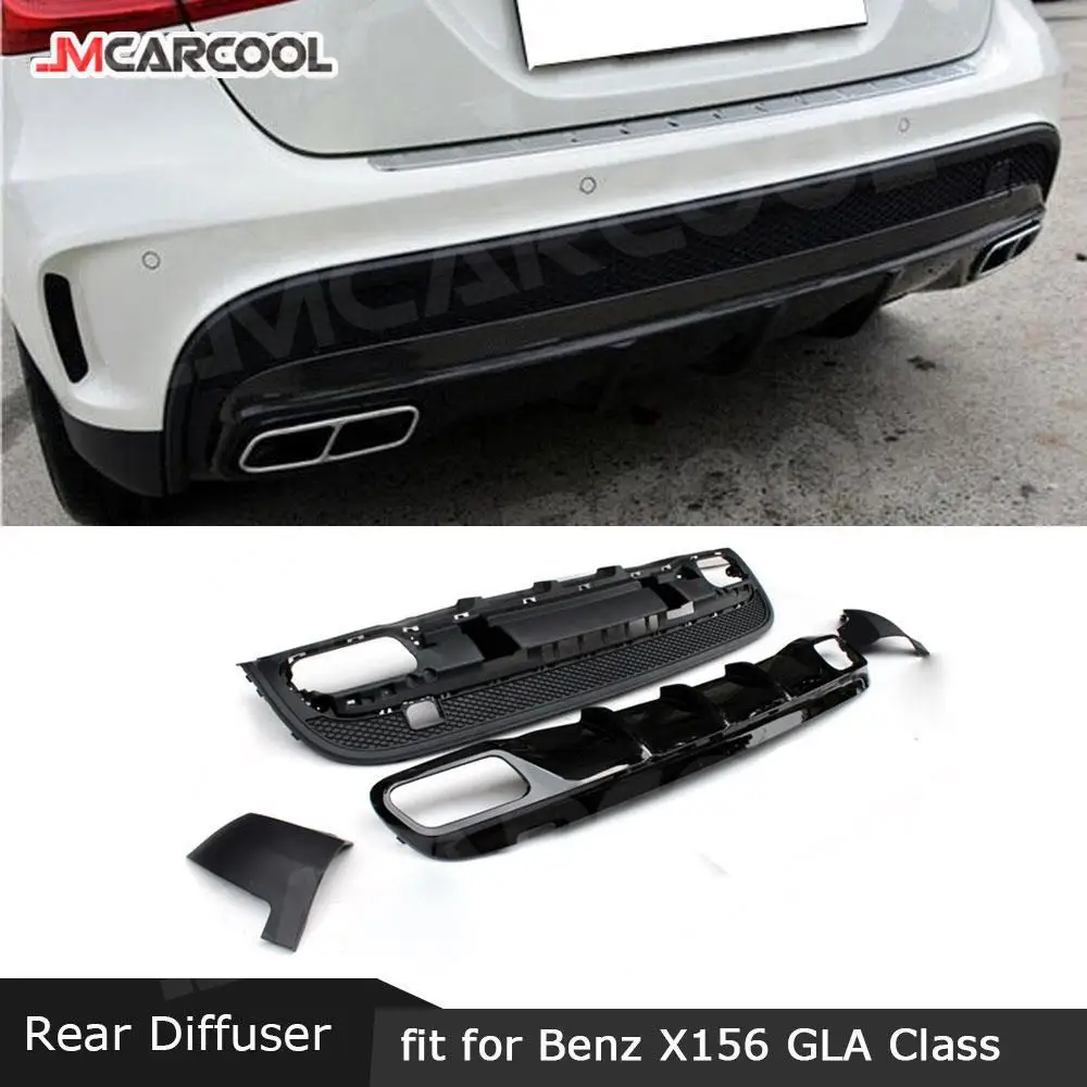 

Rear Diffuser Lip Spoiler Trims With 4-outlet Exhaust Tips Bumper Protector For Benz GLA Class X156 GLA45 Sport 2014-2017