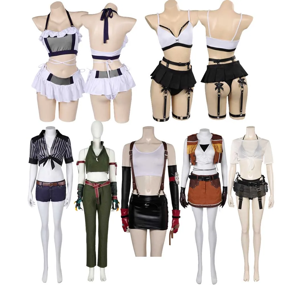 Final Cos Fantasy Tifa Lockhart Vest Skirt Belt Gloves Game Cosplay Costume Roleplay Women Outfits Halloween Carnival Party Suit