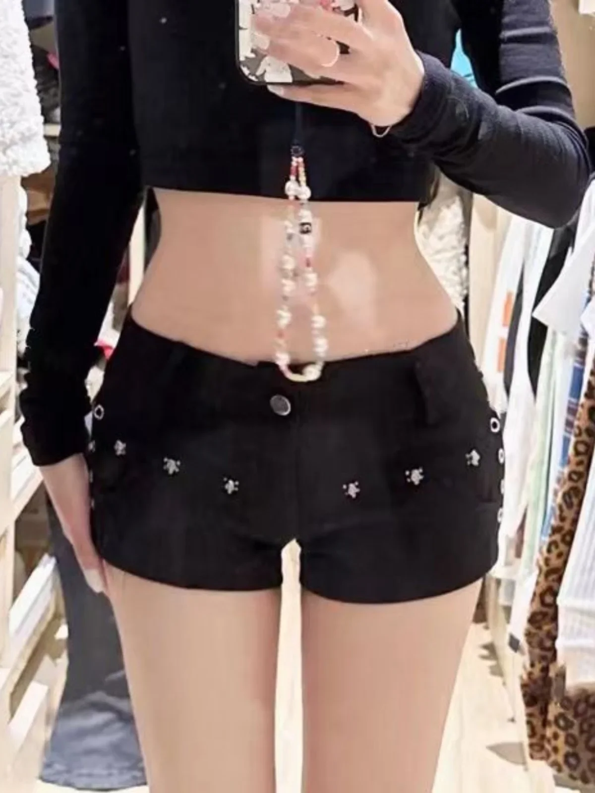 Women's Vintage Low Waist A-Line Slim Denim Shorts, Black Streetwear, Female Sexy, Spring, Summer, Hot Girl, New