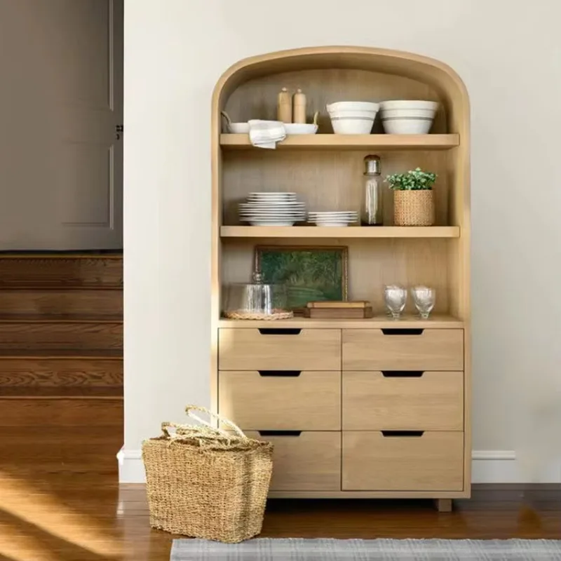 

Home office bookshelf, wooden modern multi-layer solid oak bookcase