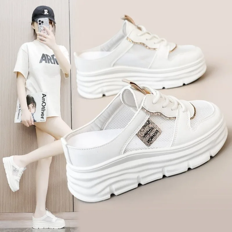 Summer New Women's Sandals Fashion Breathable Increase Baotou Semi-slippers Women Small White Shoe Sexy Dress Sandals Zapatillas