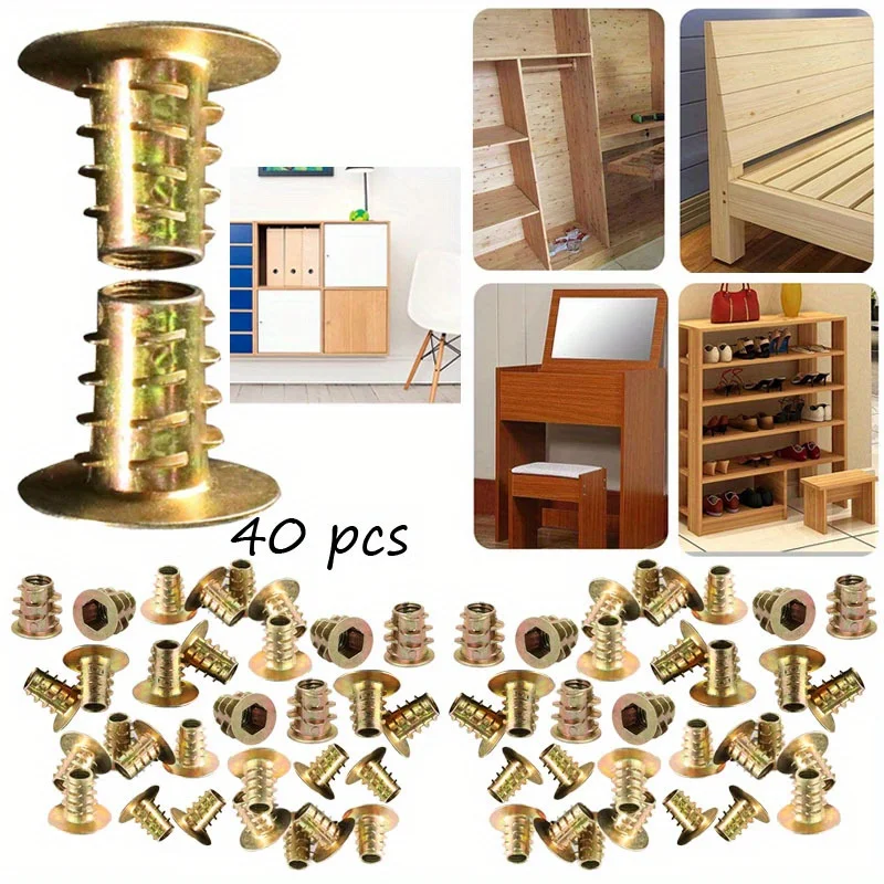 40pcs Zinc Alloy Thread For Wood Insert Nut Flanged Hex Drive Head Furniture Nuts selection length 25mm Screw Inserts for Wood