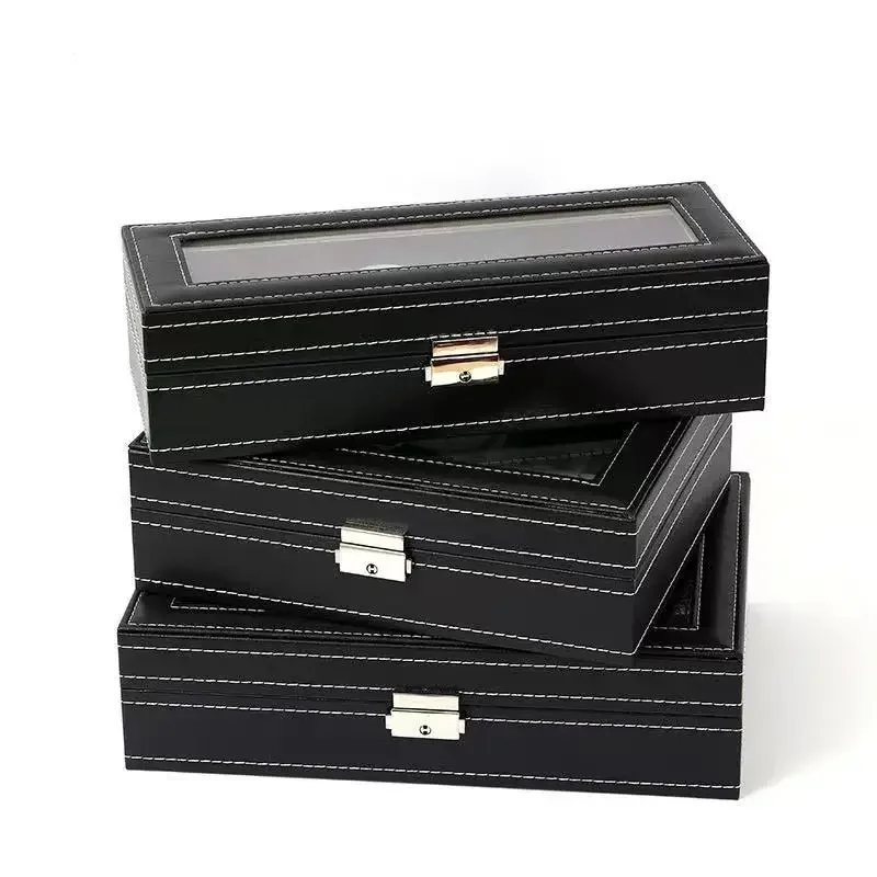 6-10-12 Slot Watch Organizer Box with Glass Top and Large Removable Pillows, Elegant Watch Case for Men and Women