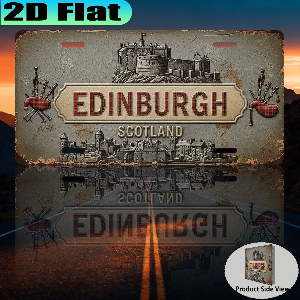 2D Flat,1pc, Edinburgh Scotland Vintage Aluminum Sign (12 X 6in), Decorative Only, New Year Gift, Scottish Retro Style, Gift