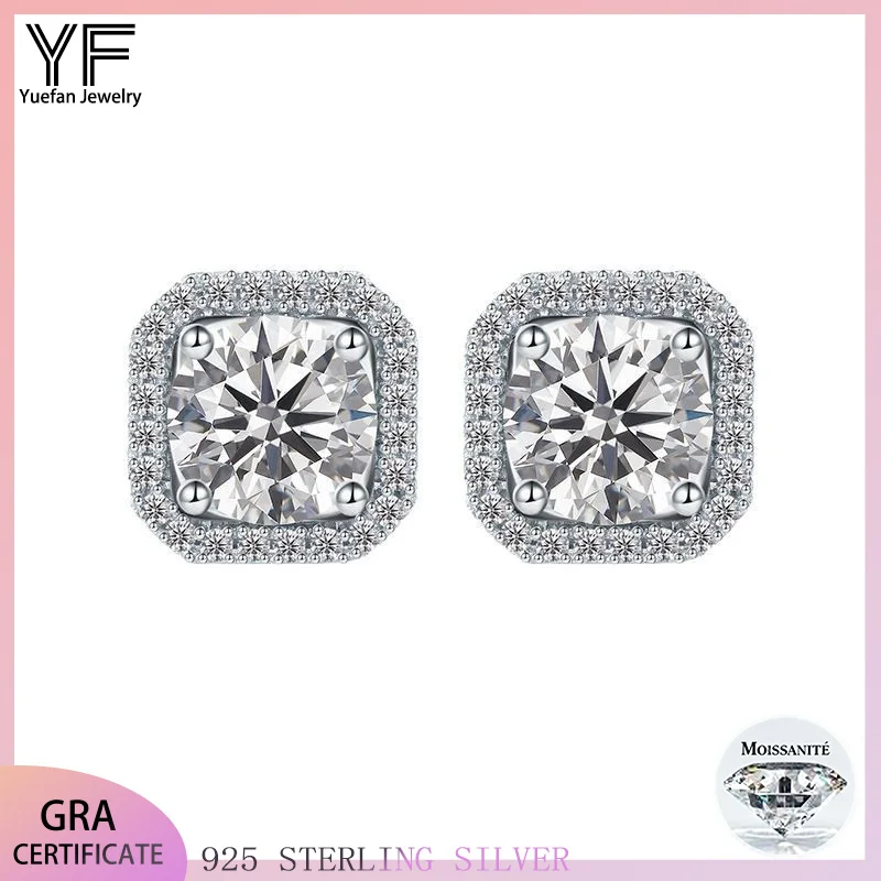 

S925 sterling silver square earrings 1CT*2, D-color VVS1 moissanite earrings for ladies with 18K white gold gift box certificate